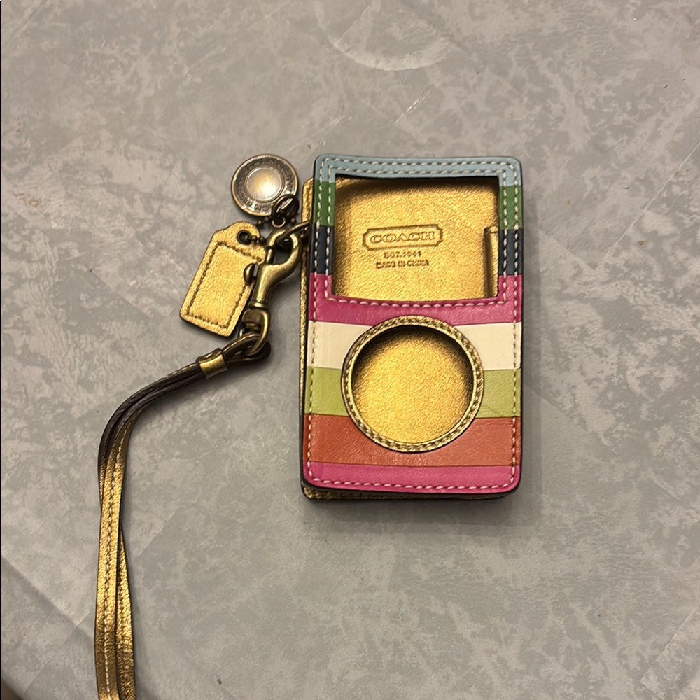 Coach Gold and Pink Ipod Case with Wrist Strap